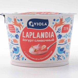 Йогурт Виола Лапландия сливочный Клубника и бисквит 7.1% 180г