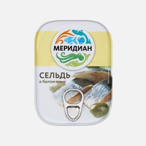 Сельдь Меридиан атлантическая филе-кусочки в белом вине ж/б 115г