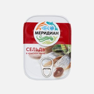 Сельдь Меридиан атлантическая филе-кусочки в красном вине ж/б 115г