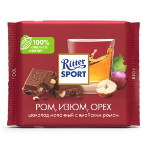 Шоколад Риттер Спорт молочный лесной орех/ром/изюм 100г
