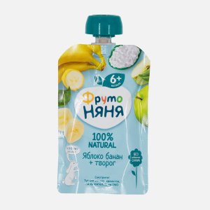 Пюре ФрутоНяня из яблок и бананов с творогом 90г