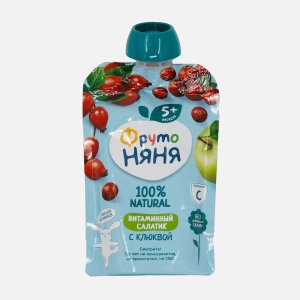 Пюре ФрутоНяня из яблок/шиповника клюквы витаминный салатик 90г