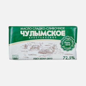 Масло Чулымское Крестьянское 72.5% сладко-сливочное 180г