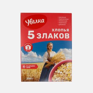 Хлопья Увелка 5-ти зерновые тонкие к/к 350г