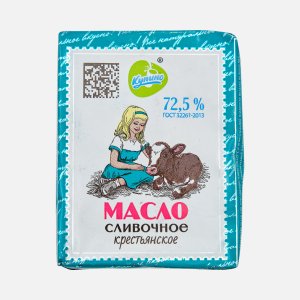 Масло Купино Крестьянское сливочное в/с 72.5% фольга 180г