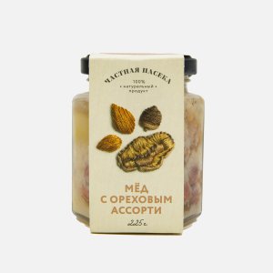 Мёд Частная пасека с ореховым ассорти ст/б 225г