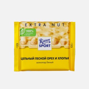 Шоколад Риттер Спорт белый Цельный лесной орех и хлопья 100г