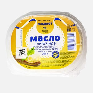 Масло Модест сливоч д/дет дошк и школьн возраст 72.5% пл/конт 200г