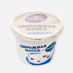 Масса творожная Зеленый луг с сахаром и изюмом 9% пл/ст 180г