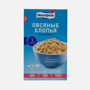 Хлопья Мистраль овсяные цельнозерновые к/к 400г