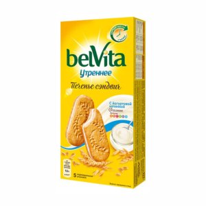 Печенье БельВита Утреннее Сэндвич с цельными злаками/йогуртовой начинкой 253г
