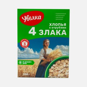 Хлопья Увелка 4 злака с пшеничными отрубями к/к 350г