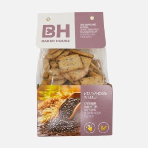 Хлебцы Бейкер Хаус с черным кунжутом/отрубями/олив маслом 250г
