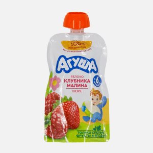 Пюре Агуша фруктово-ягодное Яблоко/клубника/малина с 6мес дой/пак 90г