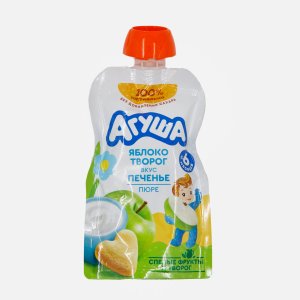 Пюре Агуша фруктово-ягодное Яблочное с творогом со вкусом печенья с 6мес дой/пак/крыш 90г