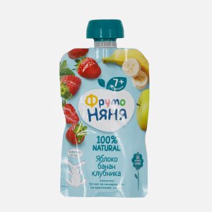 Десерт ФрутоНяня из яблок/бананов клубники с 7мес дой/пак/крыш 90г