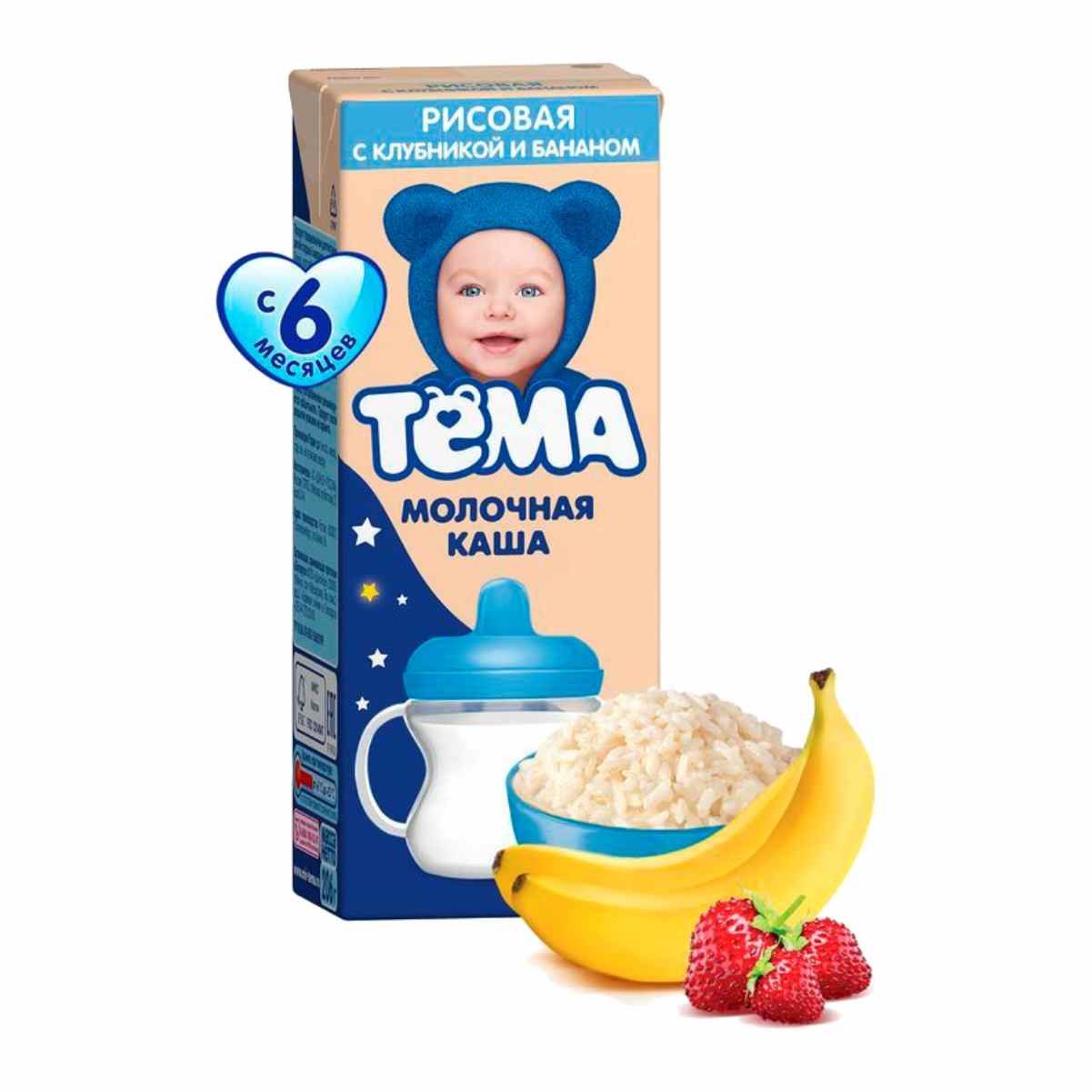 Каша Тёма Рисовая клубника /банан молочная с 6мес 2.2% 206г