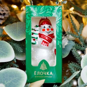 Украшение елочное Снеговик с ёлкой 11,5см стеклоС1777