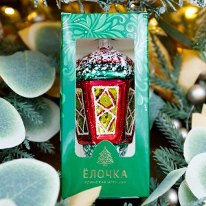 Украшение елочное Фонарь 8,2см стекло С752