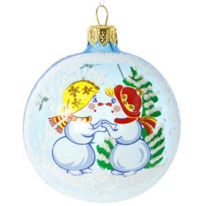 Украшение елочное Шар 4 Снеговички 7,5см стекло С1755