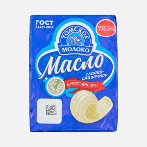 Масло Томское молоко Крестьянск сладко-сливочное несоленое 72.5% фольга 180г