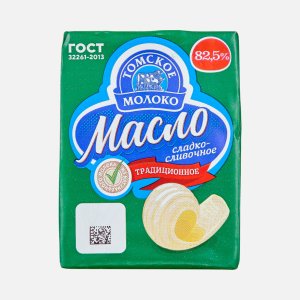 Масло Томское молоко Традицион сладко-сливочное несоленое 82.5% фольга 180г