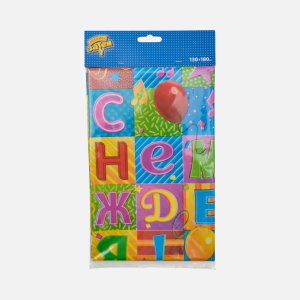 Скатерть С Днем Рождения Мозаика п/э 130х180см