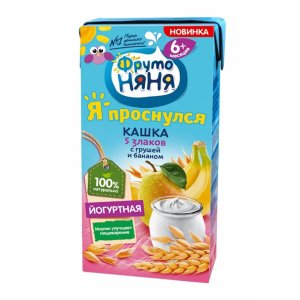 Кашка ФрутоНяня 5 злаков молочная с грушей и бананом с 6мес т/п 0,2л
