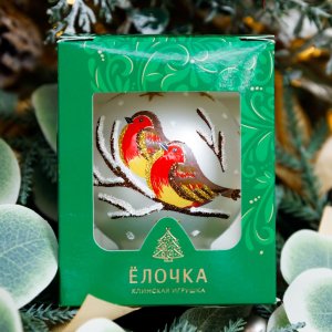 Украшение елочное Шар 4 Птички 75мм стекло С2058