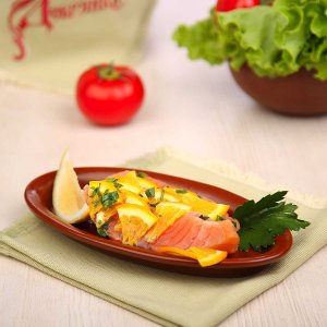 Рыба По-царски с апельсином и коньяком из семги вес