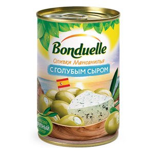 Оливки Бондюэль Мансанилья с голубым сыром ж/б 314мл