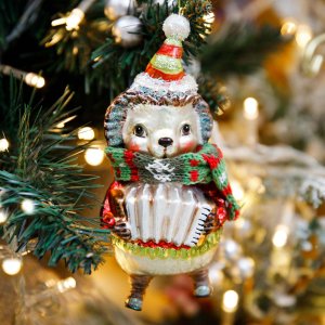 Украшение елочное Ежик с гармошкой стекло 5,5х6х13,5см 203111