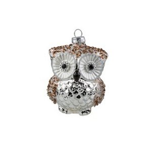 Украшение елочное Сова серебряная стекло 7,5х6,5х10см YQL1323