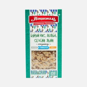 Бурый рис/полба/семена льна Националь к/к 250г