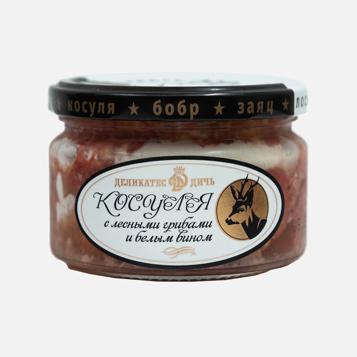 Мясо Деликатес Дичь Косули томленое с лесными грибами и бел вином 220г Мясо Деликатес Дичь Косули томленое с лесными грибами и бел вином 220г