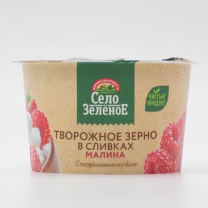 Продукт твор Село зеленое Творожное зерно в сливках Малина 5% 130г