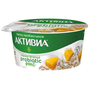 Биопродукт кисломолочный Активиа творожно-йогуртный пищевые волокна/манго/семена подсолн и чиа обогащенный 3.5% пл/ст 135г