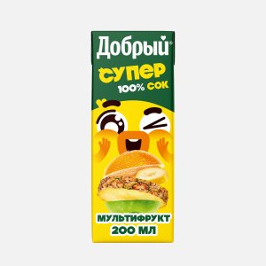 Сок Добрый Супер Джус Мультифрукт Актив кид т/п 0,2л