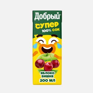 Сок Добрый Супер Джус Яблоко/вишня Актив кид т/п 0,2л