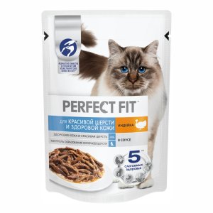Корм Перфект Фит для кошек с чувствительным пищеварением Индейка в соусе пауч 75г