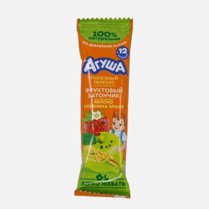 Батончик Агуша Яблоко/клубника злаки фруктовый с 12мес 15г
