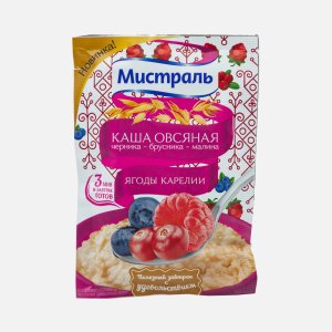 Каша Мистраль овсяная черника-брусника-малина Ягоды Карелии цельнозерновая пл/уп 40г