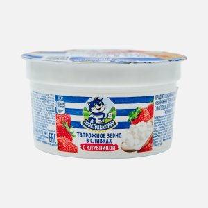 Продукт творожный Простоквашино Творожное зерно в сливках Клубника5% 140г