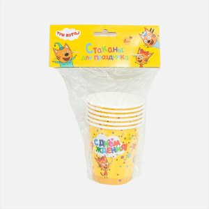 Стаканы д/праз 250мл Три Кота С Днем Рождения 11*8*8см бум 6шт