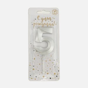 Свеча Омский СЗ тортовая на шпажке 5 Витые серебро парафин 4х1,1х9,5