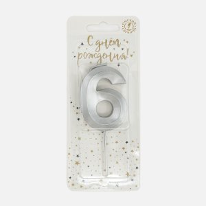 Свеча Омский СЗ тортовая на шпажке 6 Витые серебро парафин 4х1,1х9,5