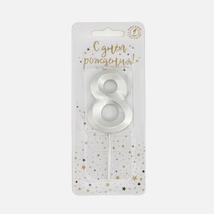 Свеча Омский СЗ тортовая на шпажке 8 Витые серебро парафин 4х1,1х9,5