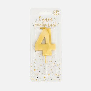 Свеча Омский СЗ тортовая на шпажке 4 Золотые витые парафин 4х1,1х9,5