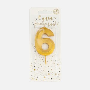 Свеча Омский СЗ тортовая на шпажке 6 Золотые витые парафин 4х1,1х9,5