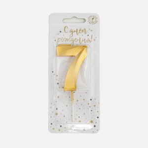 Свеча Омский СЗ тортовая на шпажке 7 Золотые витые парафин 4х1,1х9,5